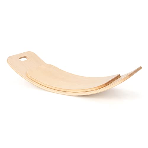 GYMAX Juego de 2 Tablas de Equilibrio de 87 x 30 cm, 59 x 30 cm, Tabla de Equilibrio para Niños y Adultos, Tabla de Equilibrio de Madera, Juguete Curvada