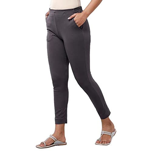 Image of De Moza Women Pencil Fit Cigarette Pant | 95% Cotton 5% Elastane | Mid Rise | 2 Pockets | Casual & Office Wear