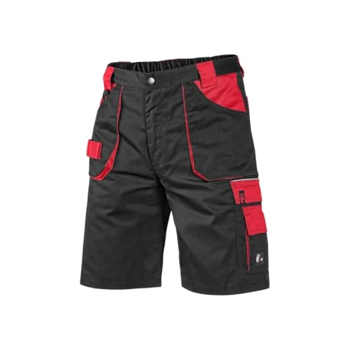CXS Herren Arbeitsshorts Professionell - Sehr Stabile Strapazierfähige Shorts Arbeitshose Gartenhose Bundhose Gartenshorts (Schwarz - Rot, 50)