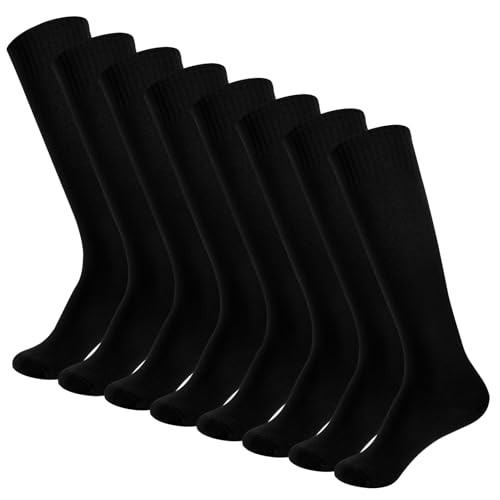 Zuimei 4 Pairs Football Socks Men Black Knee High Football Socks Long Sports Socks Soccer Basketball Hockey Sports Socks for Men Adult,UK Size 5-11,Black