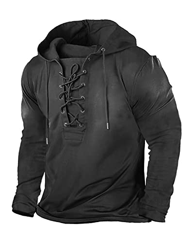 Beotyshow Mens Distressed Tactical Hoodies Sweatshirts Rotro Lace Up Hooded Pullover Outdoor Sports Long/Short Sleeve Shirts