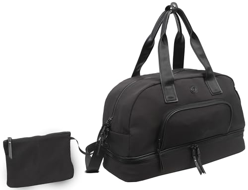 Joan & David 22" Drop Bottom Travel Weekender Overnight Gym Duffel Bag, Includes Front Zip Pocket, Interior Mesh Zip, Detachable Pouch with TSA Approved Bottles (Black)4