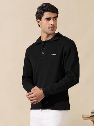 Image of Kvetoo Men's Wool Polo Collar Neck Winter Sweater Full Sleeve Solid Pullover for Casual Office Wear