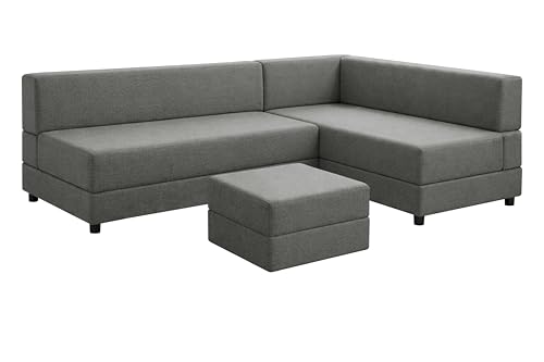 Image of Leg Sofa Cum Bed with Ottoman | Jute Fabric | Multipurpose Folding 3 Seater Sofa Bed 5x6 Ft for Living Room | Space Saving Furniture | Modern Design - Grey