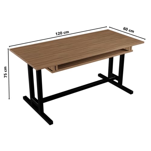 Image of Riyan Luxiwood Zinnia Computer Table with Keyboard Tray, Matt Finish Wood Top with Metal Legs, Study Table, Gaming Table, Multipurpose All-in-one Table (Beige)