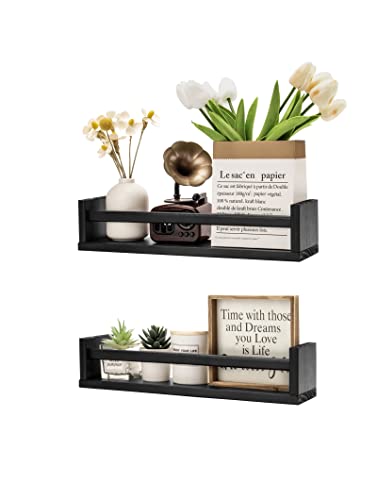Image of Gneric Floating Shelves for Wall, Black Nursery Book Shelves, 15.7 inch Kids Bookshelf, Wall Shelves for Living Room Bedroom Decor,Kitchen Spice Rack,Bathroom Storage Rack(2 Pack)