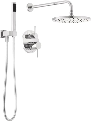 Delta Faucet Modern Raincan 2-Setting Round Shower System Including Rain Shower Head and Handheld Spray Chrome, Rainfall Shower System Chrome, Shower Valve and Trim Kit, Chrome 342702