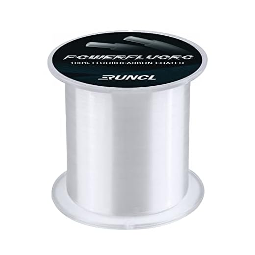 RUNCL PowerFluoro Fishing Line, 100% Fluorocarbon Coated Fishing Line, Hybrid Line - Virtually Invisible, Faster Sinking, Low Stretch, Extra Sensitivity, Abrasion Resistance (300Yds, 12LB(5.4kgs))