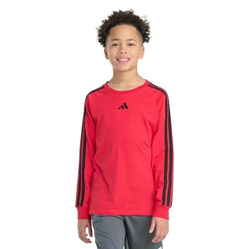 adidas Boys' Long Sleeve Small Embroidered Logo 3-Stripe Tee