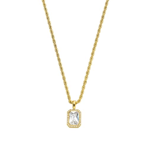 PAUL VALENTINE Pavé Emerald Damen-Halskette, 50-55cm, Edelstahl, ...