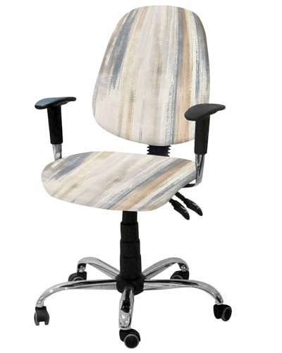 Brown Abstract Art 2 Pieces Computer Office Chair Covers Set,Stretchable Desk Rotating Chair Seat Cushion Slipcover Back Covers,Vintage Beige Ombre Mottled Painting Slipcover Back Cover Protector