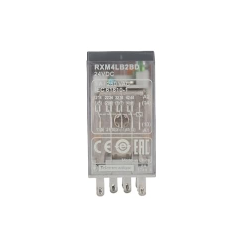 Relé pequeño RXM4LB2BD para evitar sobrecargas en salidas de PLC con DC24V 3A