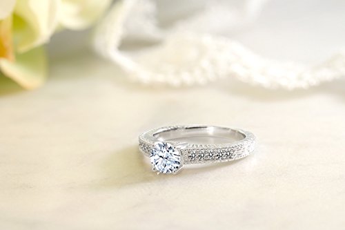 Gem Stone King 925 Sterling Silver White Created Sapphire and White Diamond Engagement Ring For Women (1.37 Cttw, Available in size 5, 6, 7, 8, 9)4