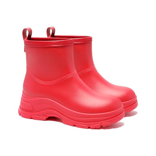 UYIRAIN Womens Waterproof Chelsea Ankle Rain Boots Slip-On Style Outdoor Weather Protection (Red US Footwear Size System Adult Women Numeric Wide 8)