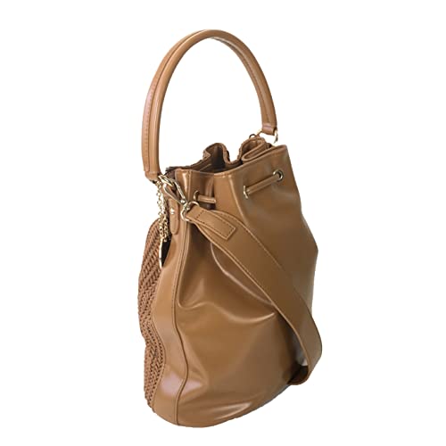 Alex Max Haper Woven Vegan Leather Drawstring Bucket Bag Crossbody2