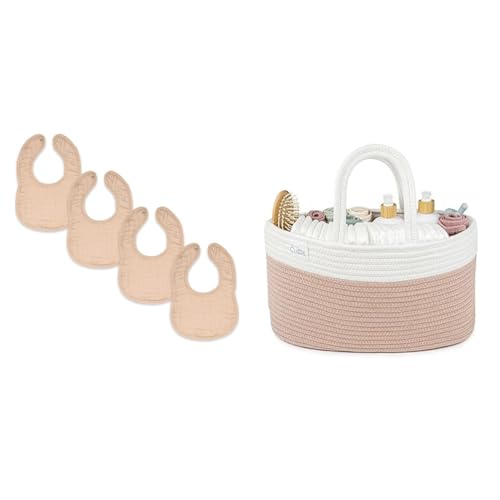 Image of Comfy Cubs Muslin Baby Bibs and Diaper Caddy Organizer Bundled
