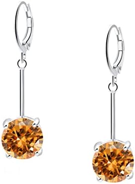 VONSSY Gemstone Drop Dangle Earrings | Stylish 18k Platinum/Gold Plated Leverback Crystal Hanging Dangly Ruby Sapphire Emerald Earrings | Vintage Silver Jewelry Gift for Mother Daughter Wife