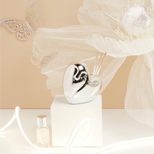 CLARALUNA Bomboniera Matrimonio Profumatore Diffusore Cuore in Porcellana (Argento Silver)