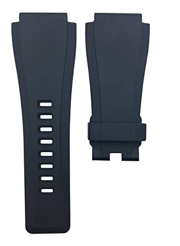 24mm Black Rubber Watch Band Strap - Compatible with Bell & Ross B&R BR-01 BR-03 - Free Spring Bar Tool (Without Buckle)