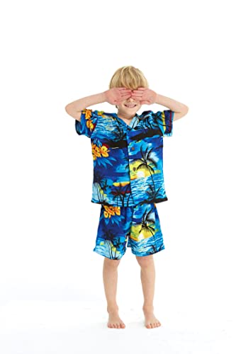 Image of Hawaii Hangover Family Matching Hawaiian Clothes, Sunset Blue | Family matching Hawaiian outfits, Sunset Blue, lightweight rayon, machine washable, tropical print, luaus, cruises