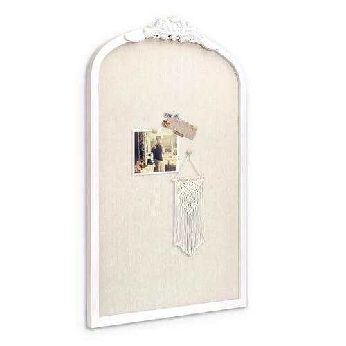 Bulletin Board with Linen, Vintage Arch Framed Pin Board –