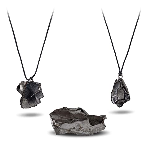 Heka Naturals Elite Shungite Set, Complete Noble Shungite EMF Protection Kit | Elite Gift Set Contains Elite Pendant and Elite Tumbled Pendant, Big Single Stone