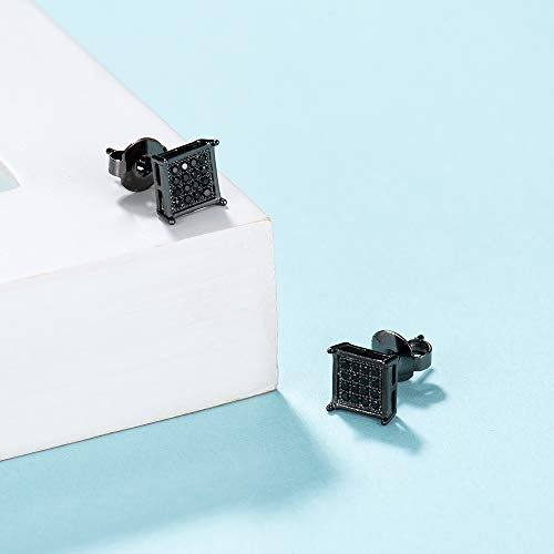 Tarsus Hypoallergenic Black Square Men Earrings Studs Stainless Steel Earrings for Sensitive Ears Nickel Free Jewelry Diamond Unisex Hip Hop Studs4
