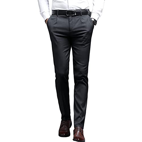 Men's Stylish Slim Fit Pant Classic Straight Leg Casual Suit Pant Lightweight Business Wrinkle Resistant Trouser (Grey,29)