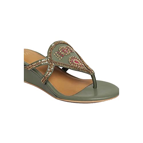 Image of W Women's Thong Strap Embroidered Open Wedge