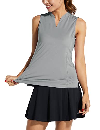 Baleaf Women's Sleeveless Golf Tennis Shirts Lightweight Quick Dry V-Neck Tank Tops Polo Gray Xs #TOP11