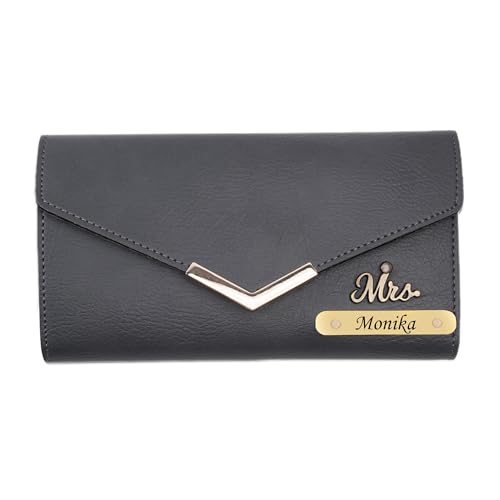 Image of WALLETKART Personalized Leather Women's Clutch with Name & Charm | Customized Clutch for Girlfriend Friend Wife Mother & Sister