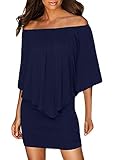 Sidefeel Women Off The Shoulder Ruffles Party Mini Dress X-Large Navy