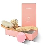Picture of Ullabelle 4 Piece Wooden Baby Hair Brush and Comb Set for Newborns & Toddlers in Chic Gift Box - Ultra Soft Natural Goat Hair and Wood Baby Brush Set Prevents Cradle Cap - Perfect Registry Gift (Pink)