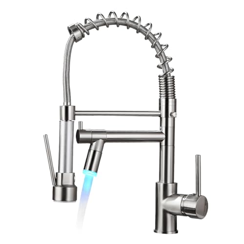 AIMADI Robinet de Cuisine avec Douchette Extractible Mtigeur LED qui Change de Couleur selon la Température et Système de Verrouillage Mains Libres avec Deux...