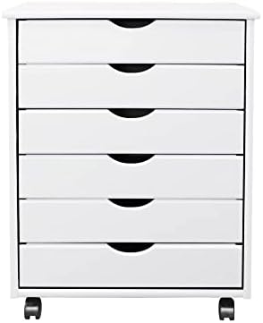 Adeptus Original Roll Cart, Solid Wood, 6 Drawer Extra Wide Drawers Roll Carts, White
