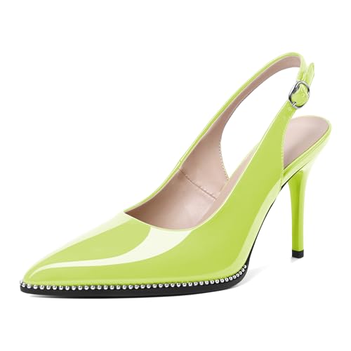 Image of SAMMITOP Women Slingback Heels Stilettos Closed Pointed Toe High Heel Silver Beaded Pumps Comfortable 3.5 Inch High Heels for Women Dressy Shoes