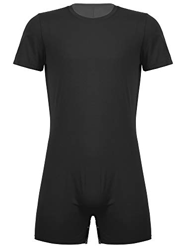 YiZYiF Herren Männer Overall Kurzarm Bodysuit Kurze Jumpsuit Stretch Sport Body Lauf Fitness Unterhemd Shirt Sportwear Unterwäsche Schwarz L