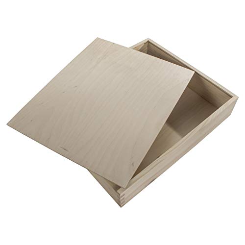 WooDeeDoo Wooden Photo Storage Box, 33.5 x 28 x 6 cm, Unfinished Pine Craft Box With Sliding Lid - Image 3