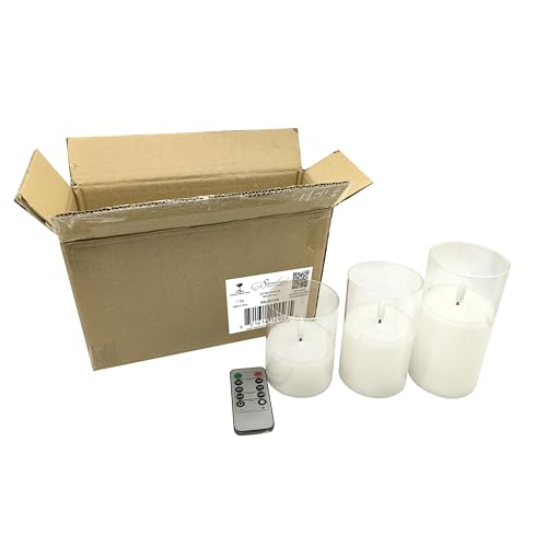 Image of Stonebriar Set of 3 LED Pillar in Clear Glass Hurricane