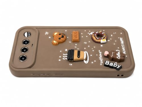 Image of Bintage Cute Fun Taddy Cartoon 3D Ball Bear Milk Cake Coffee Silicon Case Full Body & Camera Protection Back Cover Compatible for Realme 16 5G - Brown