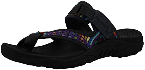 Skechers Women's Reggae Mad Swag Black/Grey Toe Thong Woven Sandal 8.5 M US
