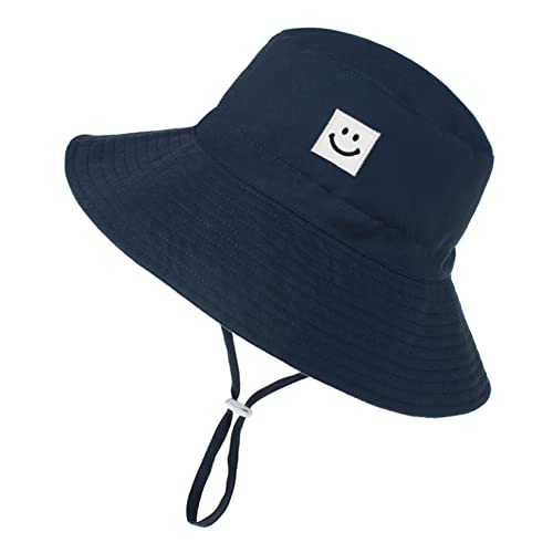 Baby Sun Hat Smile Face Bucket Hat For Boys Girls Upf 50+ Sun Protective Hat Summer Beach Hat For Toddler Z Navy&Gray 12-24 Months #TOP1