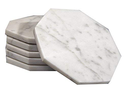 Set of 6 - White Marble Stone Coasters Octagonal Polished Coasters â€“ 3.5 Inches (9 cm) in Diameter â€“ Protection from Drink Rings -CraftsOfEgyptâ€¦