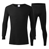 xoxingysm Mens Long Johns Thermal Underwear Fleece Lined Stretchy Cold Weather Base Layer Set 2 Piece Basic Top & Bottom Suit Black
