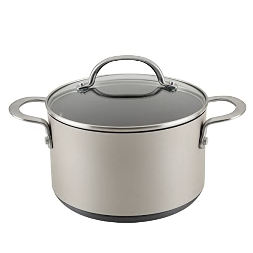 Anolon Achieve Hard Anodized Nonstick Saucepot with Lid, Aluminum, 4 Quart, Silver