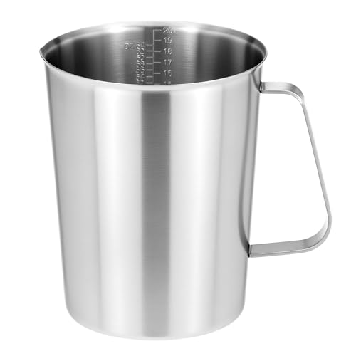 QWORK 304 Stainless Steel Measuring Cup 64 OZ with OZ/ML Graduations 8 Cup Kitchen Mixing Pitcher Precision Engraved Markings Container for Baking and Frothing 2 Liter
