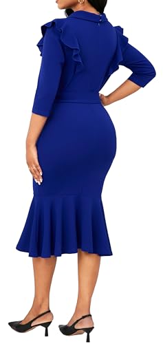 Image of Women's Vintage Pencil Dress Wear to Work | Sexy 3 /4 Sleeve V Neck Mermaid Dress for Women Business Cocktail Party Wedding