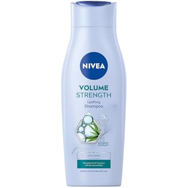 NIVEA Volume & Strength szampon do włosów – ekstrakt z bambusa i kolagen, dodający objętości oraz pielęgnacyjna formuła bez silikonów – 400 ml