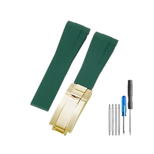 PSDFJAD ZHGUIMING Bracelet de montre for Silicone 20, accessoire de montre en caoutchouc, chaîne(Green-All gold-Z9,21mm)