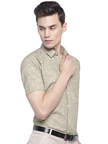 Image of GHPC Cotton Linen Plain Solid Half Sleeves Regular Fit Formal Shirt for Men